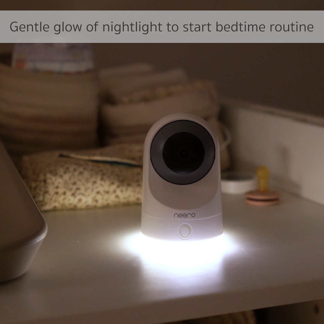 Gentle glow of nightlight to start bedtime routine. Neero features a touch-enabled 2800k warm light mode, which can be easily switched on and off with the simple touch of a button. The calming, gentle glow of our night light helps to promote a healthy sleep environment while providing a sense of comfort and security while your baby sleeps.