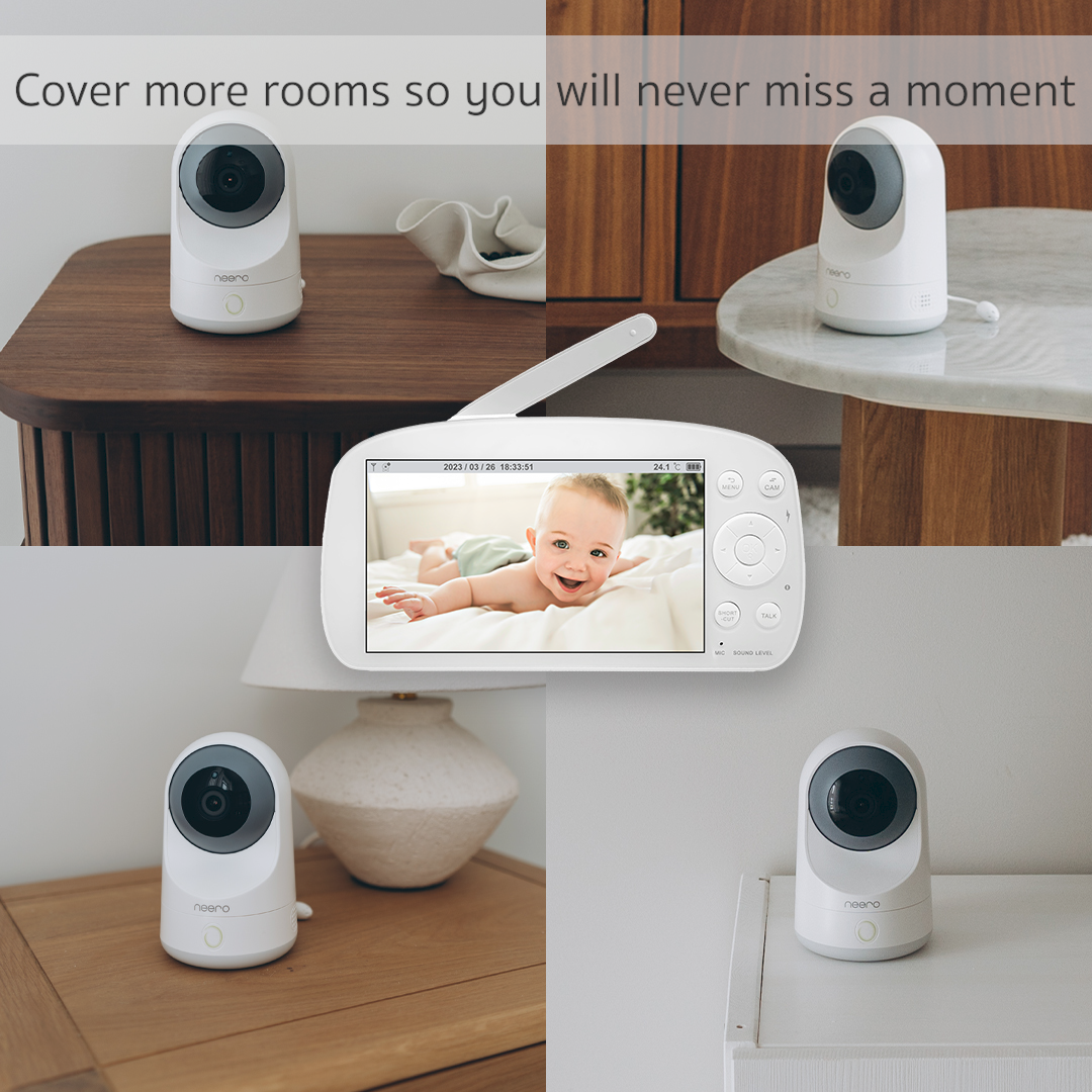 Cover more rooms so you will never miss a moment. Whether you want to monitor your baby's room, your living room, or their playroom, Neero provides an intelligent multi-camera baby monitoring solution that enables you to seamlessly cover more rooms throughout your home. Connect up to four baby monitor cameras and enjoy peace of mind knowing you’ll never miss a moment.